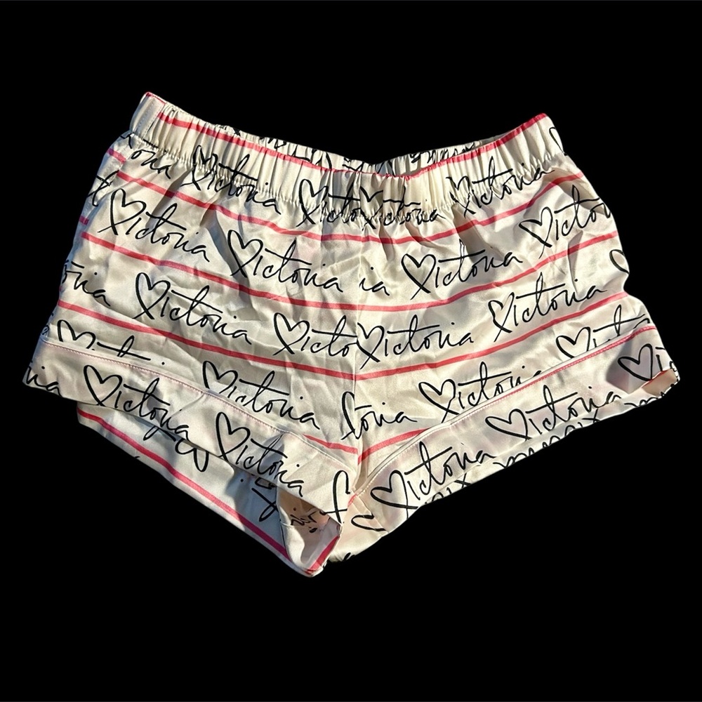 Victoria's Secret White and Black Script PJ Shorts